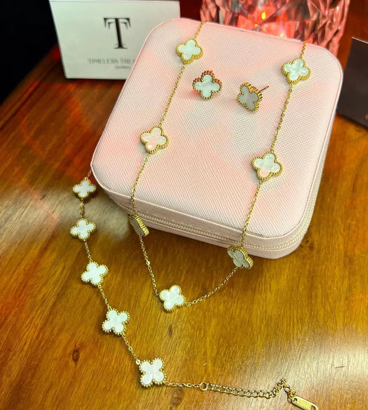 7 Leaf Clover Jewelry Set ( White )