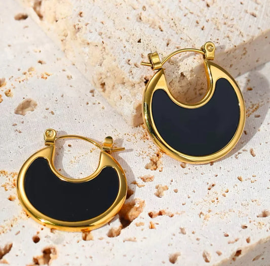 Retro Circle Earrings - Black