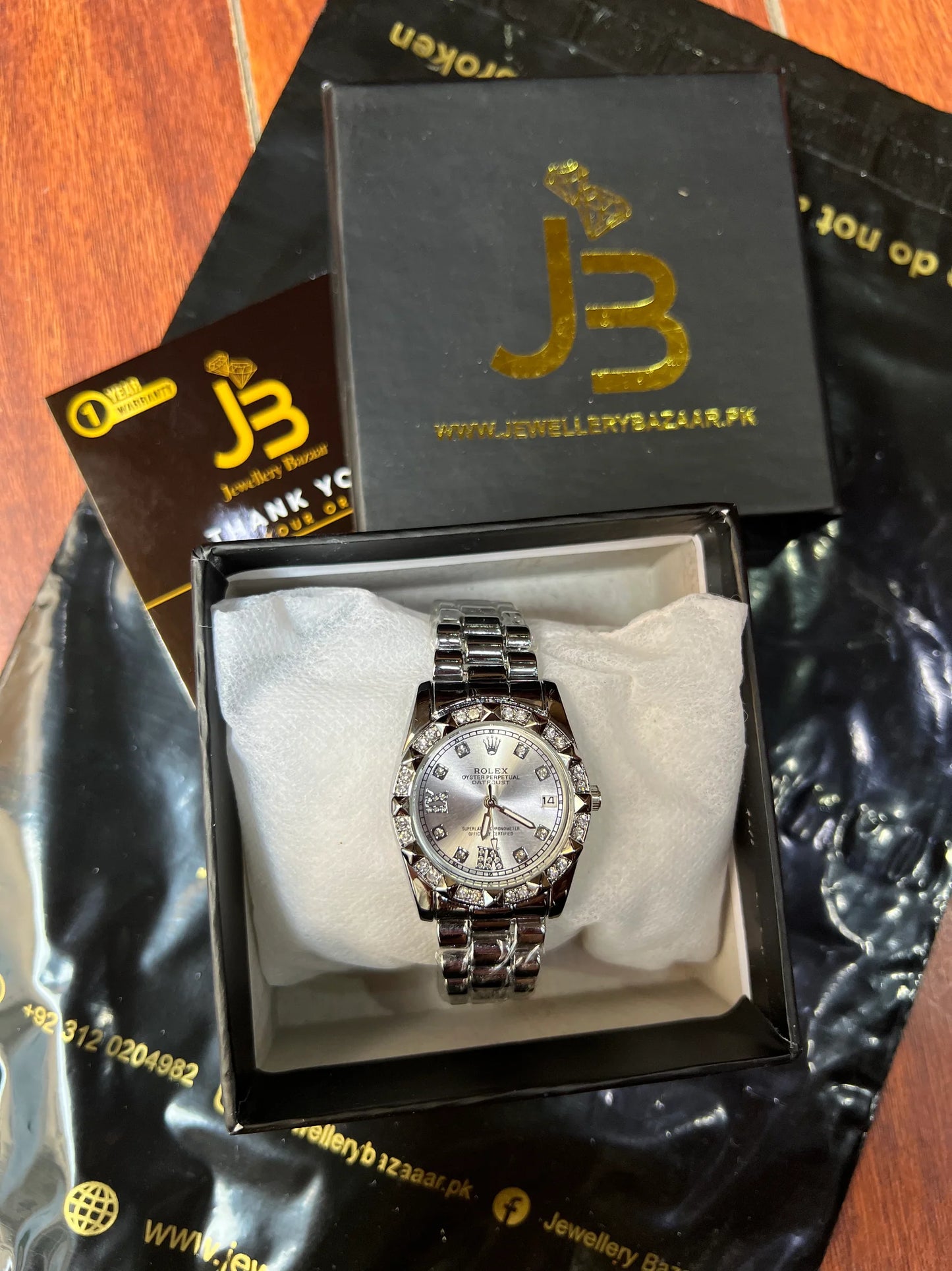 Rolex Silver Stoned Dated